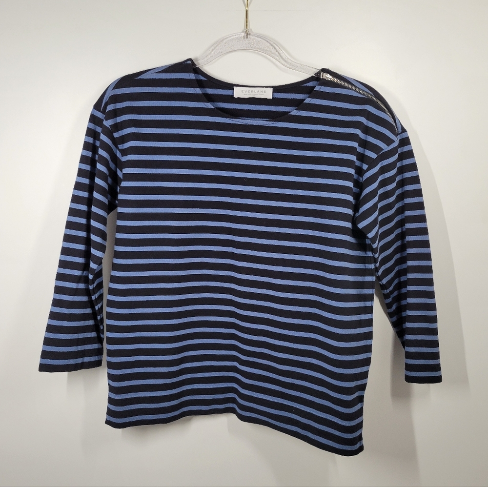 Everlane Blue Striped Long Sleeve Cotton Shirt With Shoulder Zipper  Women Sz XS